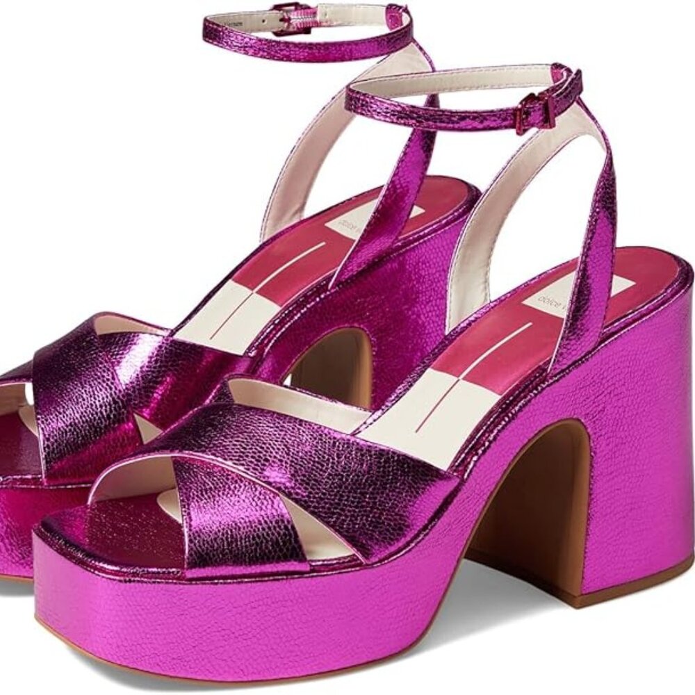 Dolce Vita Wessi Heeled Sandal in Electric Pink Crackled Stella 6.5